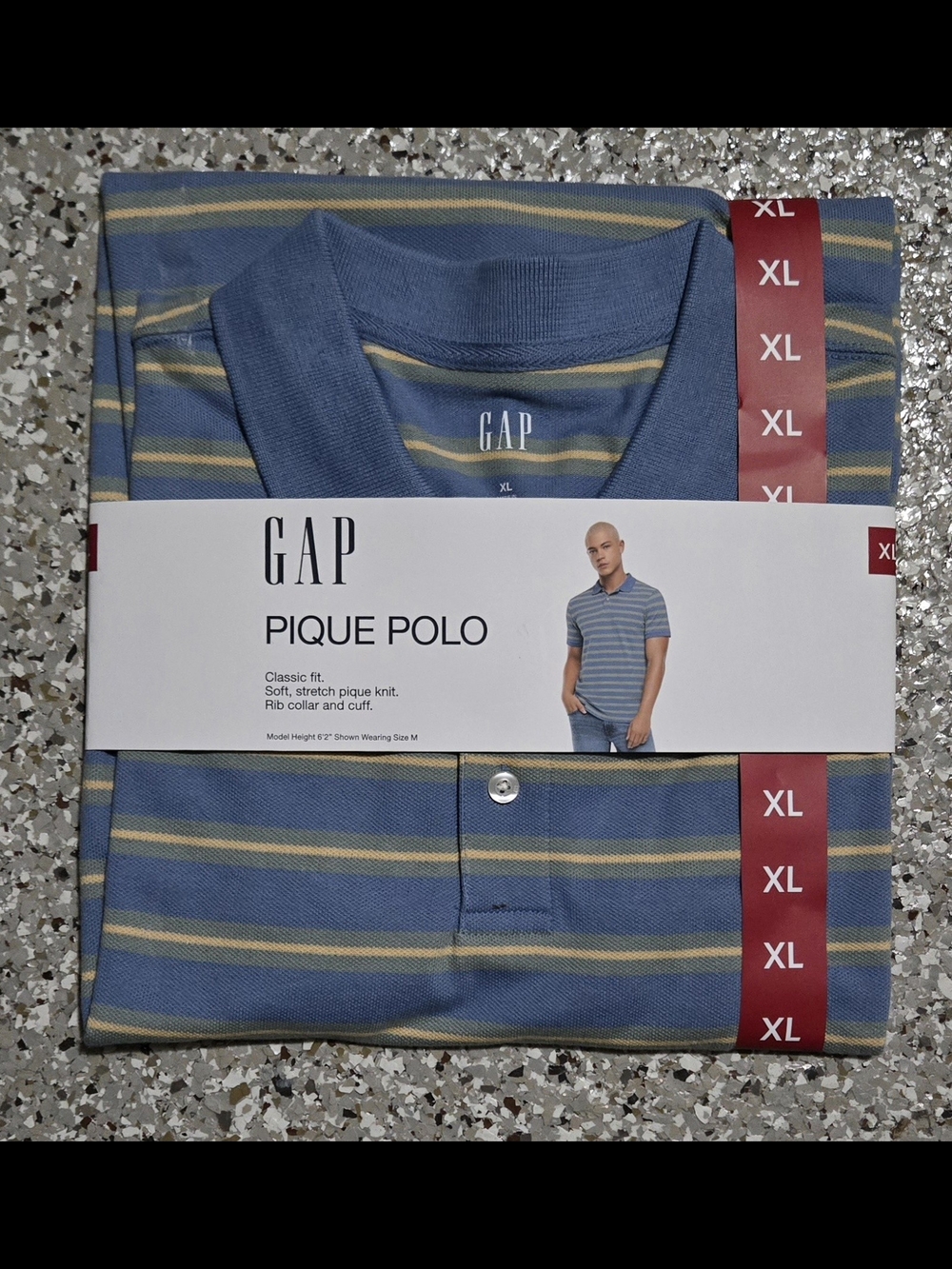 GAP Men's Blue Stripe Pique Polo with Yellow Accents - Picture 1 of 2